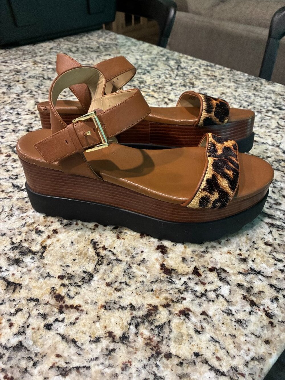 MICHAEL KORS Women Marlon Calf Hair Leather Wedge Sandals Size 7